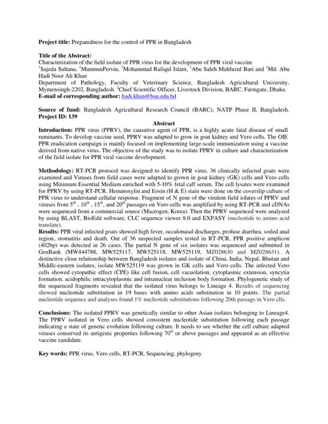 Pdf Characterization Of The Field Isolate Of Ppr Virus For The