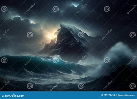 Storm on the Sea with Giant Waves, Generative Ai Stock Illustration ...