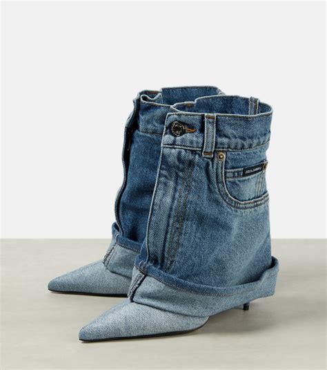 Patchwork Denim Ankle Boots In Blue Dolce Gabbana Mytheresa