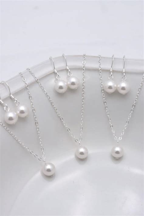 Set Of 6 Bridesmaid Pearl Necklace And Earring Sets 6 Pearl Bridesmaid