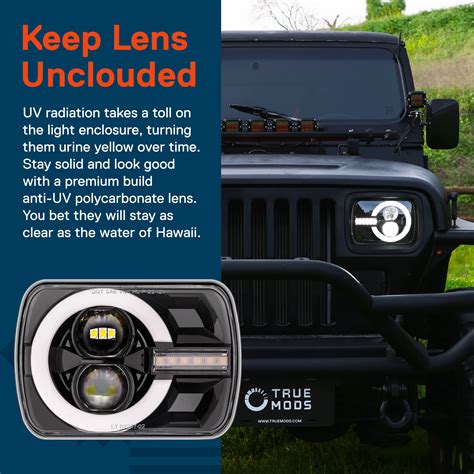 True Mods 5x7 Led Headlights Dot Approved For Jeep Wrangler Yj Cherokee Xj Comanche Mj Ford