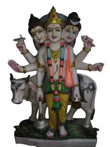 Painted Hindu Lord Dattatreya Marble Statue For Worship Size