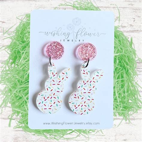 Confetti Bunny Dangle Earrings Easter Earrings Hypoallergenic