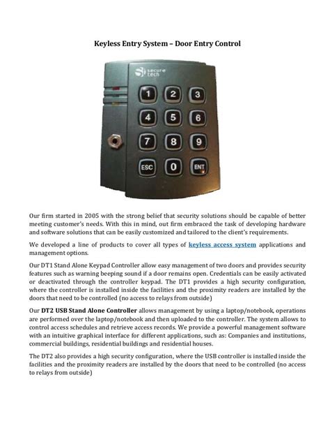 Keyless entry system – door entry control