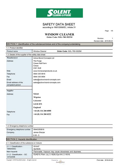 Window Cleaner Msds Download