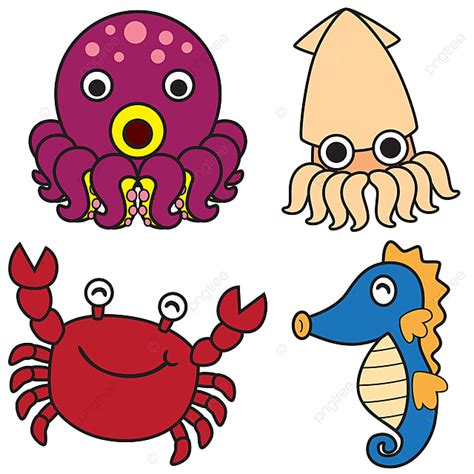 gambar warna kartun cumi cumi hewan air kepiting gurita kuda laut