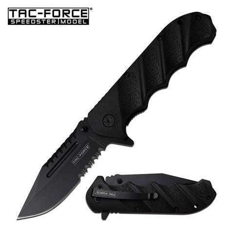 Spring Assist Folding Knife Tactical Black Serrated Blade Ed