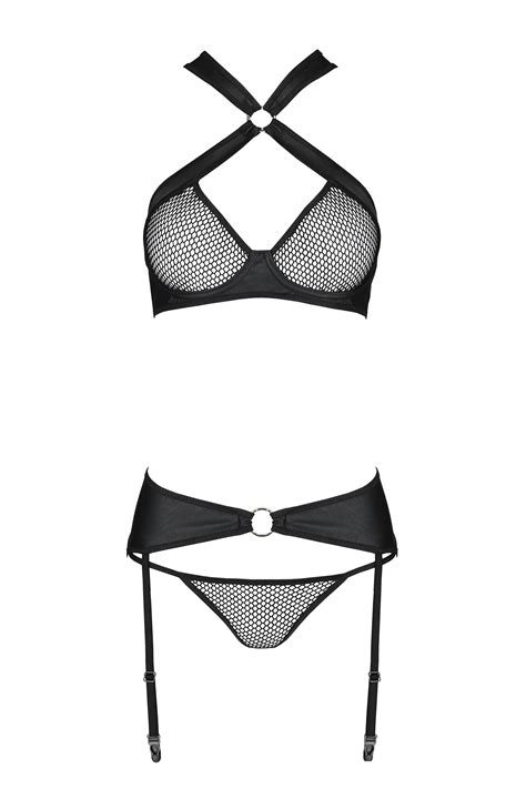 Schwarzes Dessous Set Aus Netz Und Kunstleder Dessous Sets Club