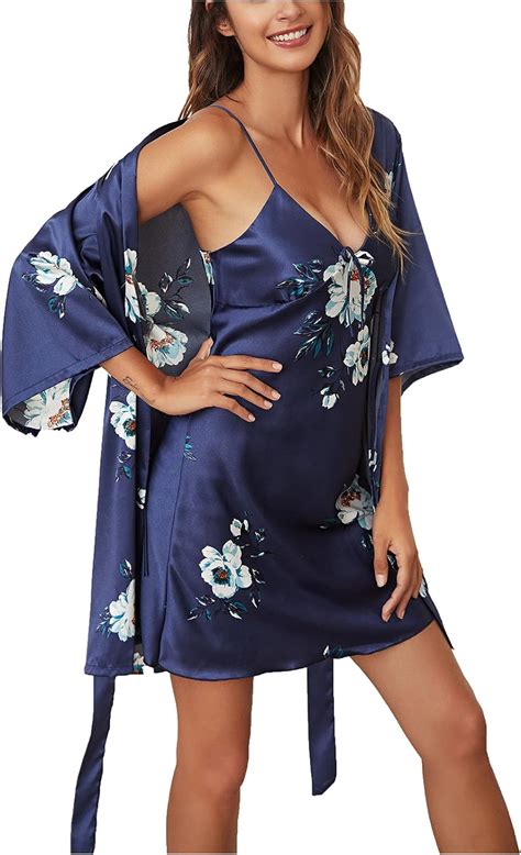 Amazon Women S Silk Satin Pajamas Set Comfy Two Piece Robe Shorts