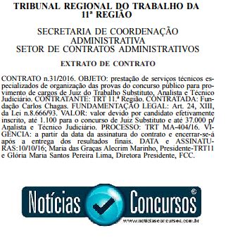 Concurso TRT AM RR 11ª Região 2016 FCC é confirmada organizadora Até