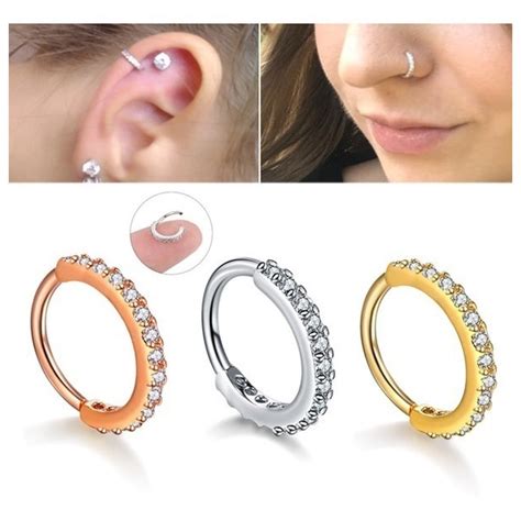 Piercing Cartilagem Nariz Argola Dourado Pedra Zirconia Shopee Brasil