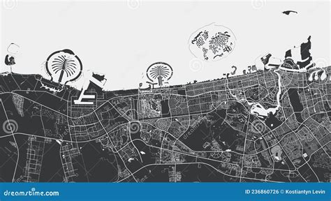 Dubai Vector Map Detailed Black Map Of Dubai City Poster With Streets