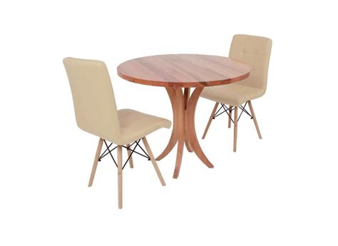 Conjunto Mesa de Jantar Tampo de Madeira 90cm 2 Cadeiras Gomos Nude o Melhor Preço é