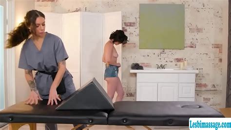 Brunette Masseuse Uses Her Newly Arrived Bolster To Her Next Client She Lets Her Get Into