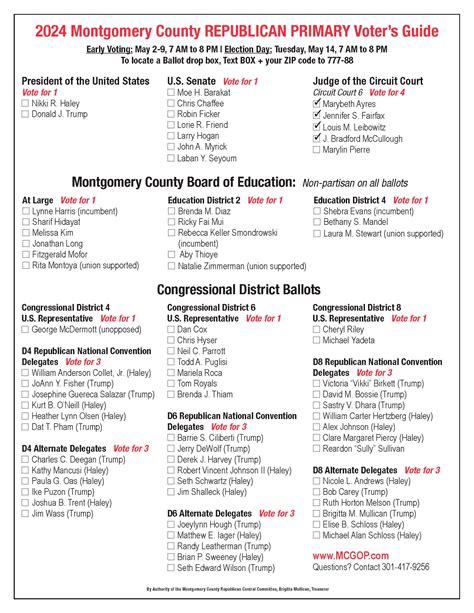 2024 Republican Primary Sample Ballot Montgomery County Republican Party