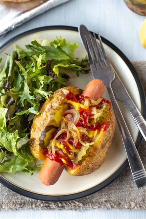 Hot Dog Baked Potatoes Easy Cheesy Vegetarian