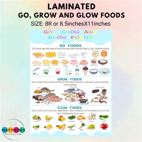 Laminated Go Grow And Glow Foods Educational Learning Materials