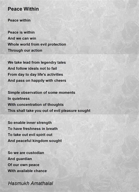 Peace Within Poem By Mehta Hasmukh Amathalal Poem Hunter