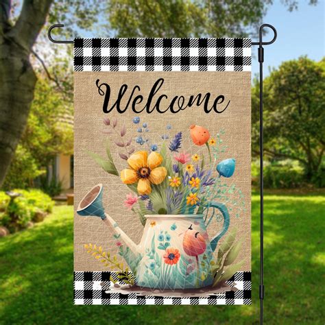 12x18 Garden Flag Sublimation Design Welcome Floral Watering Can