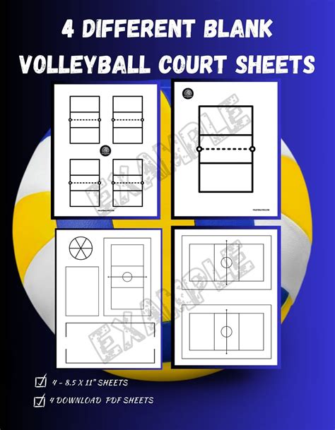 Volleyball Blank Court Sheets 4 in Total 8.5x11 Digital Download ...