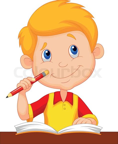 Little boy cartoon studying | Stock vector | Colourbox