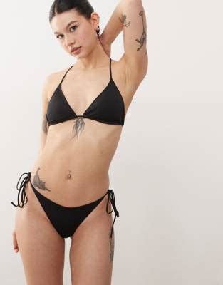 Monki Mix Match Bas de bikini noué sur les côtés Noir ASOS