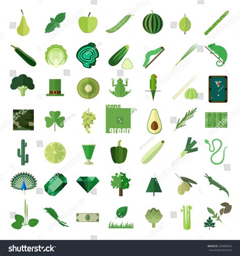 Big Set Of Flat Icons In Green Color.Icons Of Green. Objects Associated With Green Color. Stock ...