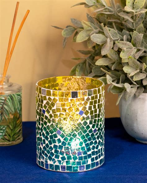 Aquamarine Mosaic Candle Holder By The Talking Table The Secret Label