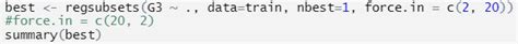 Lm R Error In Leaps Regsubsets Function Force In Parameter Stack