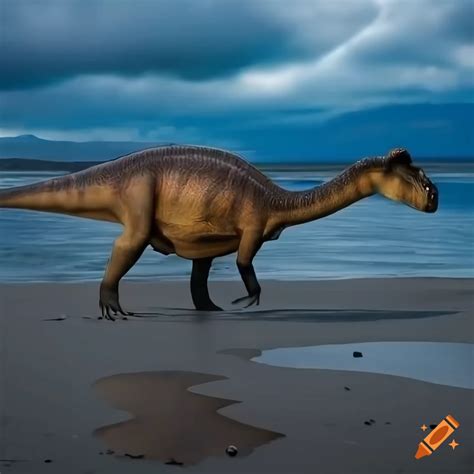 Paleoart Of A Hadrosaurus Dinosaur On A Beach On Craiyon