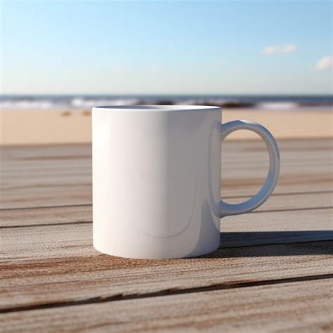 Premium Ai Image There Is A White Coffee Cup Sitting On A Wooden