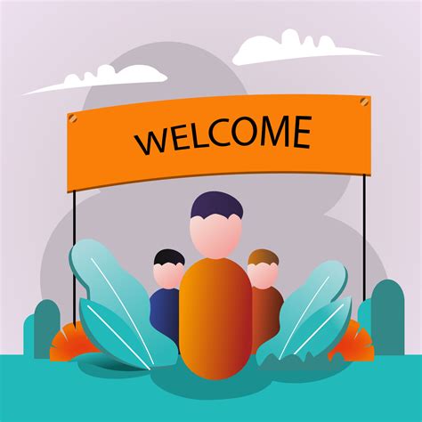 Welcome Greeting Banner Flat Design Three People 18874084 Vector Art At