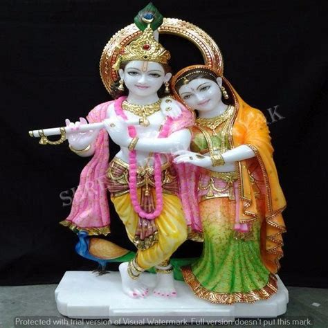 White Painted Divine Radha Krishna Marble Statue For Worship Size 1