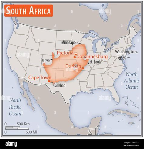 Map of South Africa. Comparison of the areas of two countries. The area ...