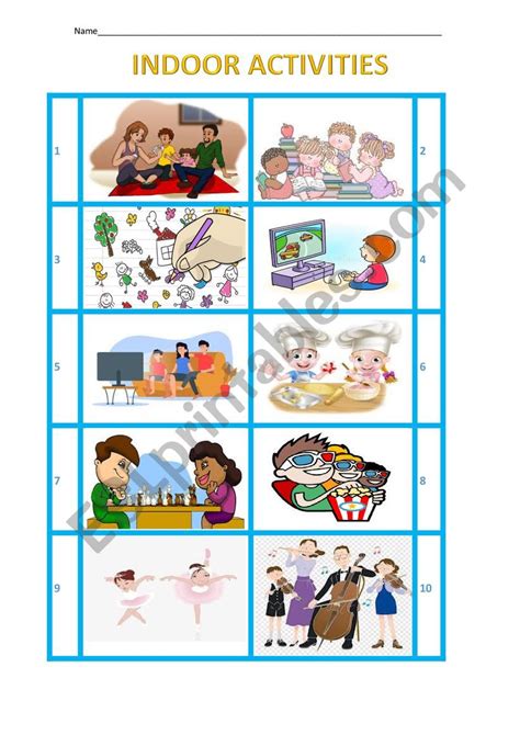 Indoor Activities ESL Worksheet By Tinuxa