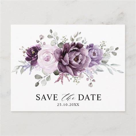 Shades Of Dusty Purple Blooms Floral Save The Date Postcard Zazzle