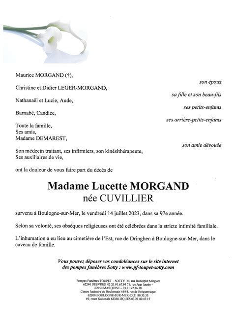 Madame Lucette Morgand Pompes Funèbres Toupet Sotty