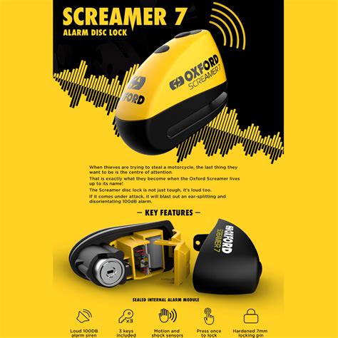 Oxford Yellow Screamer7 Motocycle Motorbike Alarm Disc Lock 1 5m