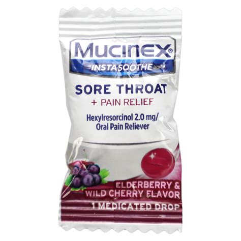 Mucinex Instasoothe Sore Throat Pain Relief Elderberry And Wild Cherry 40 Medicated Drops