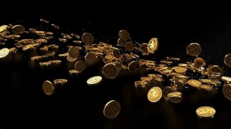 Monedas De Oro Cayendo Con Fondo Negro D Renderizar Bitcoins Dorados