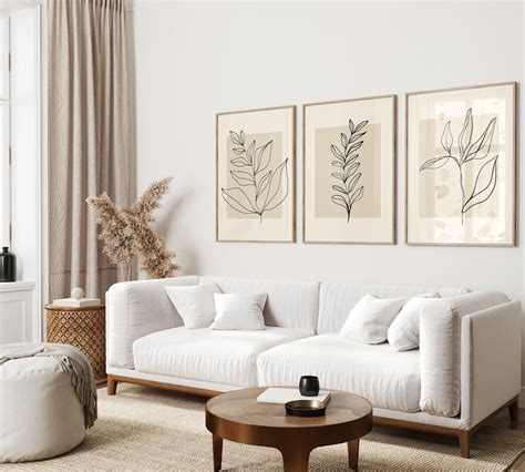 Set of 3 Neutral Botanical Wall Art Prints, Living Room Wall Art ...