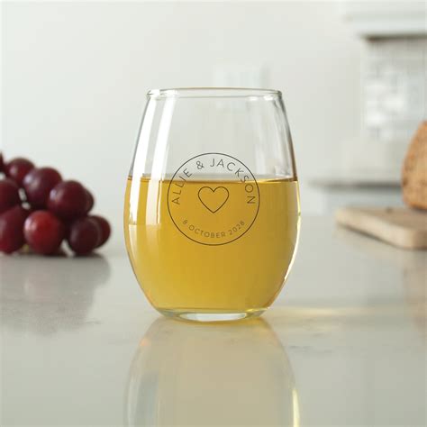 24 Pcs Personalized 9 Oz Stemless Wine Glass Heart Monogram Favors Unique Personalized Stemless