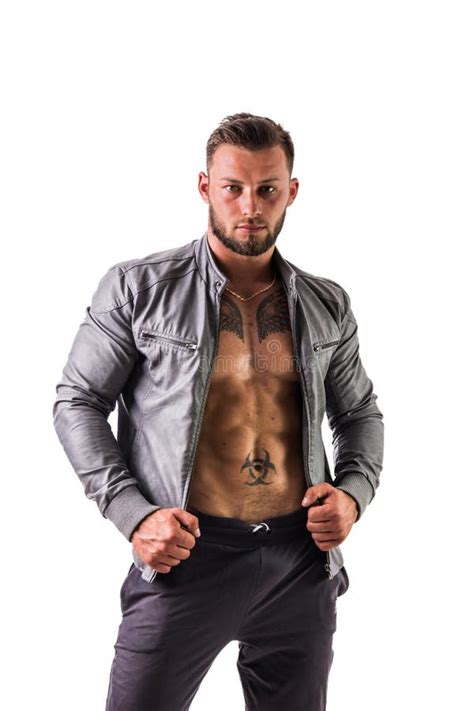 Muscular Man With Jacket On Naked Torso Stock Photo Image Of Muscles Healthy