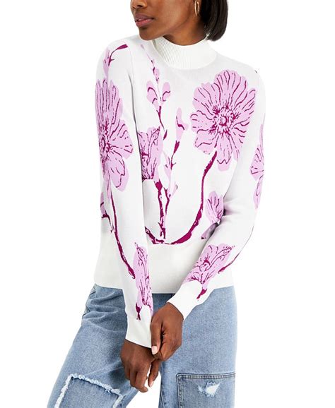 Inc International Concepts Floral Knit Mock Neck Sweater Created For