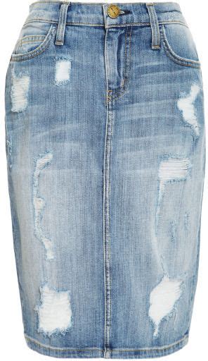 Current Elliott Stiletto Distressed Denim Skirt Shredded Blue