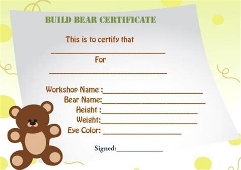 Build A Bear Certificate Template Birth Certificate Intended For Printable Build A Bear Bi