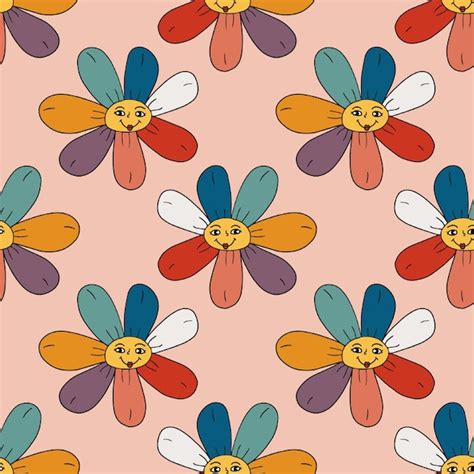 Premium Photo Groovy Flower Seamless Pattern