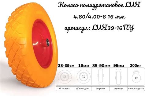 Полиуретановое колесо 4.80/4.00-8 (3.50-8) d16мм LWI LWI39-16ПУ ...