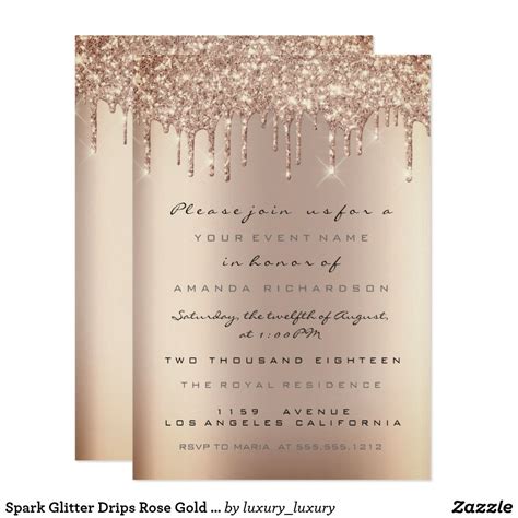 Spark Glitter Drips Rose Gold Bridal Sweet 16th Invitation Zazzle Rose Gold Bridal Gold