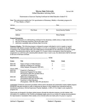 Fillable Online Murray State University Gifted Education Advising Form